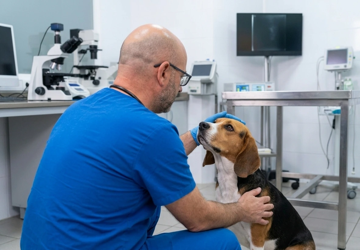 Perro Beagle recibiendo atención